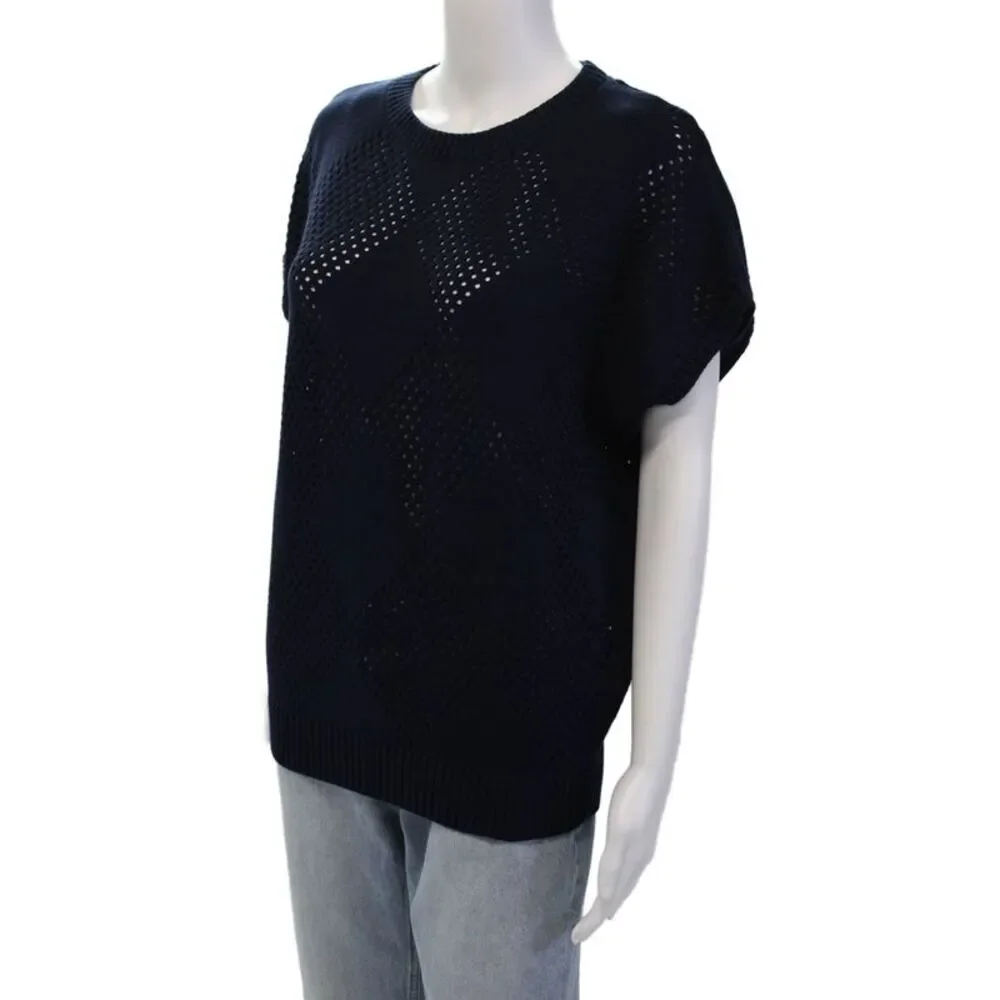 Wilsons Womens Mesh Argyle Sleeveless Oversized Sweater Vest Blue Size M